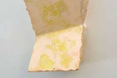 Corn, (Yellow), 2023, 10 1/2 x 8 1/2 x 5 1/2", Cardboard, Resin, Pigment.
